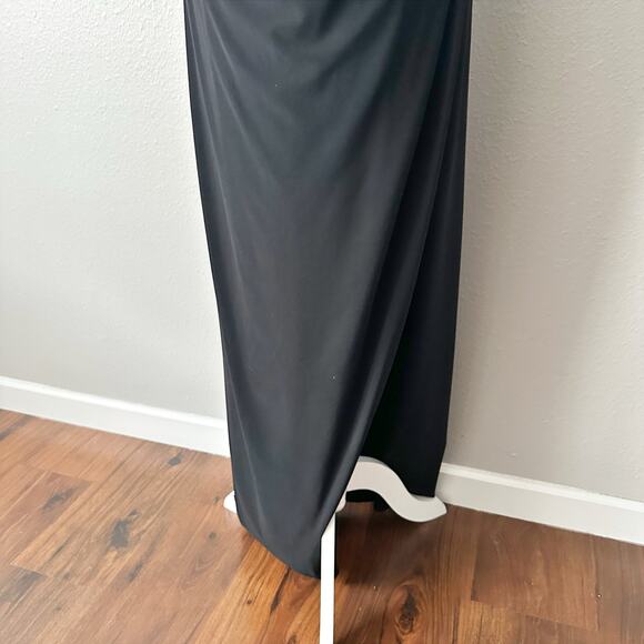 LRL Black & Cream Jersey Knit Draped Halter Formal Midi Dress Women’s Size‎ 14 - Picture 5 of 14